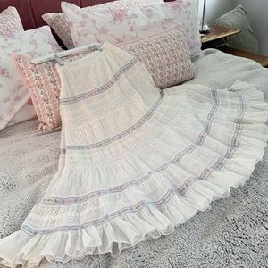 LoveShackFancy Maxi Voile Skirt with Floral Embroidery